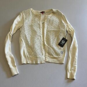 Vince Camuto new ivory graphic illusion sweater cardigan S